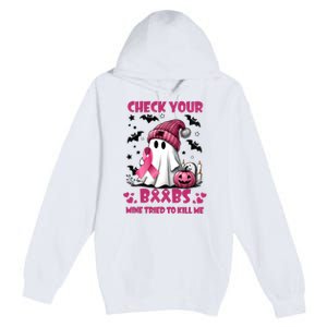 Check Your Boo Breast Cancer Halloween Premium Pullover Hoodie