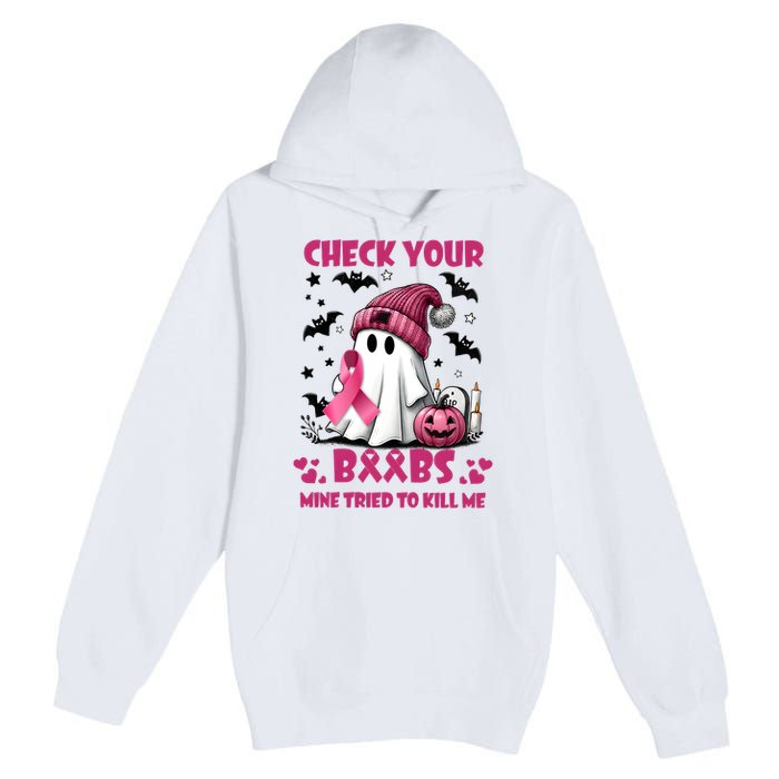 Check Your Boo Breast Cancer Halloween Premium Pullover Hoodie