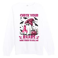 Check Your Boo Breast Cancer Halloween Premium Crewneck Sweatshirt