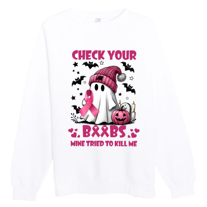 Check Your Boo Breast Cancer Halloween Premium Crewneck Sweatshirt