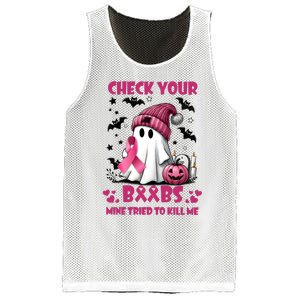 Check Your Boo Breast Cancer Halloween Mesh Reversible Basketball Jersey Tank