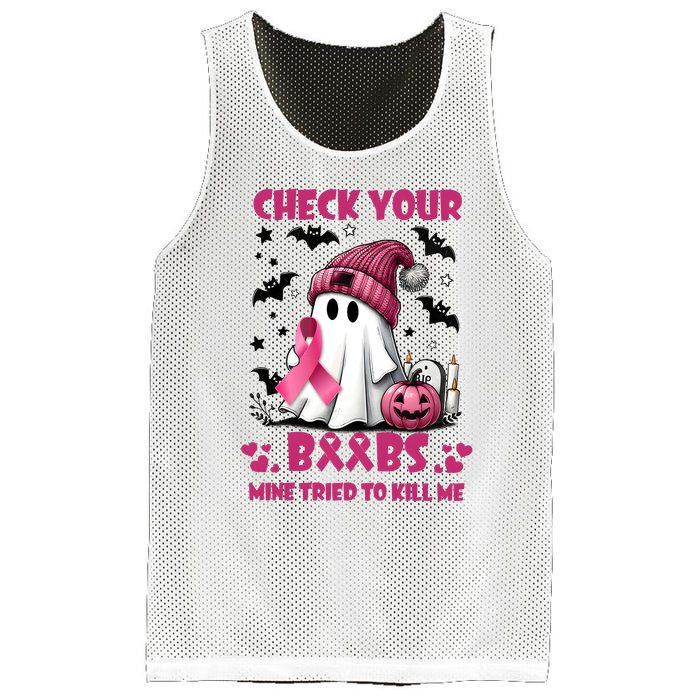 Check Your Boo Breast Cancer Halloween Mesh Reversible Basketball Jersey Tank