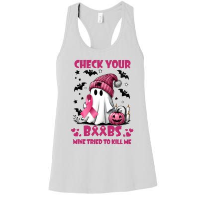 Check Your Boo Breast Cancer Halloween Women's Racerback Tank