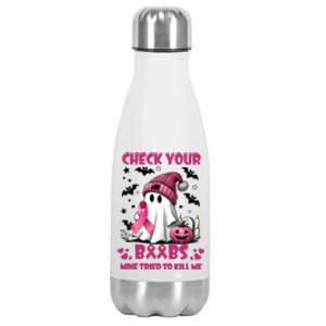 Check Your Boo Breast Cancer Halloween Stainless Steel Insulated Water Bottle