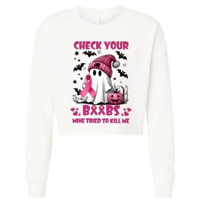 Check Your Boo Breast Cancer Halloween Cropped Pullover Crew