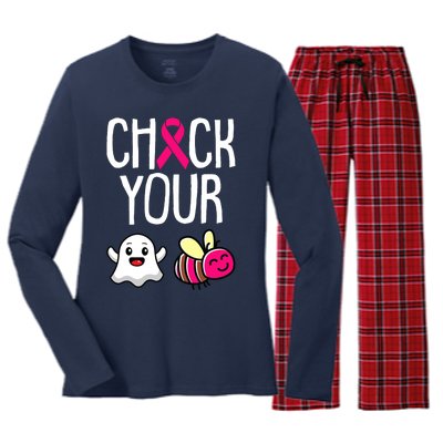 Check Your Boo Bees Breast Cancer Awareness Warrior Survivor Women's Long Sleeve Flannel Pajama Set 