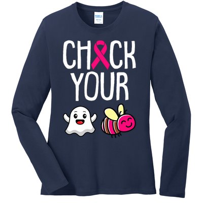 Check Your Boo Bees Breast Cancer Awareness Warrior Survivor Ladies Long Sleeve Shirt