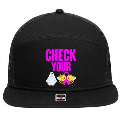 Check Your Boo Bees Breast Cancer Halloween Cute 7 Panel Mesh Trucker Snapback Hat