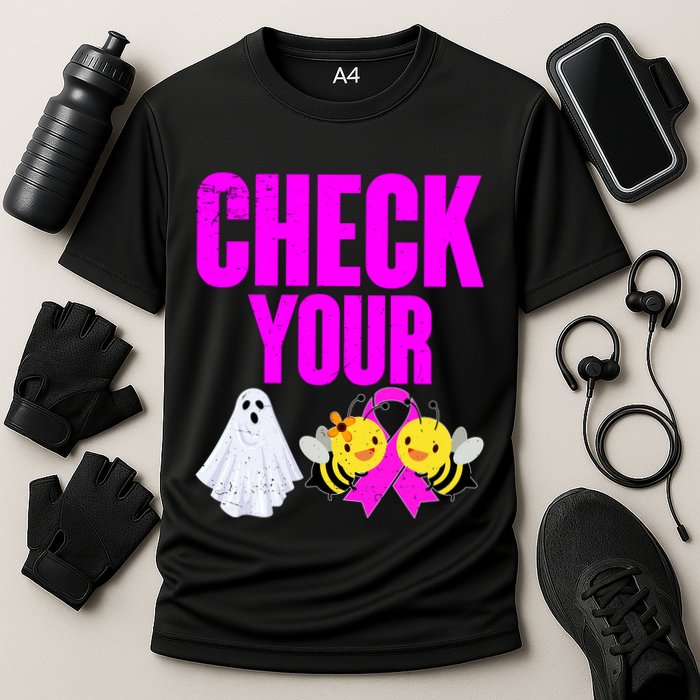 Check Your Boo Bees Breast Cancer Halloween Cute Cooling Performance Crew T-Shirt