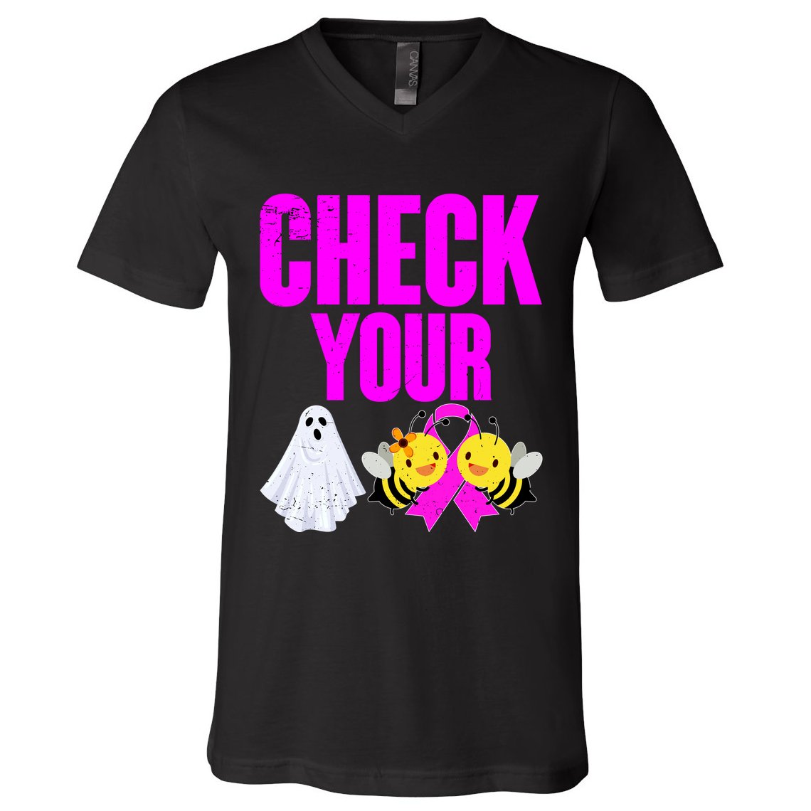 Check Your Boo Bees Breast Cancer Halloween Cute V-Neck T-Shirt