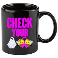 Check Your Boo Bees Breast Cancer Halloween Cute 11oz C Handle Ceramic Mug