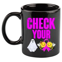 Check Your Boo Bees Breast Cancer Halloween Cute 11oz C Handle Ceramic Mug