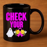 Check Your Boo Bees Breast Cancer Halloween Cute 11oz C Handle Ceramic Mug