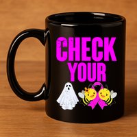 Check Your Boo Bees Breast Cancer Halloween Cute 11oz C Handle Ceramic Mug