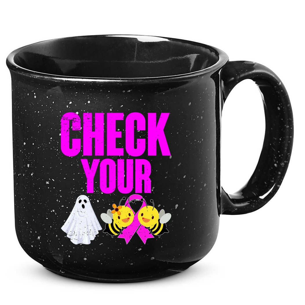 Check Your Boo Bees Breast Cancer Halloween Cute 15oz Campfire Ceramic Mug