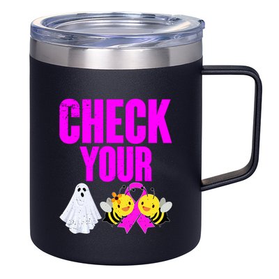 Check Your Boo Bees Breast Cancer Halloween Cute 12oz Stainless Steel Coffee Mug