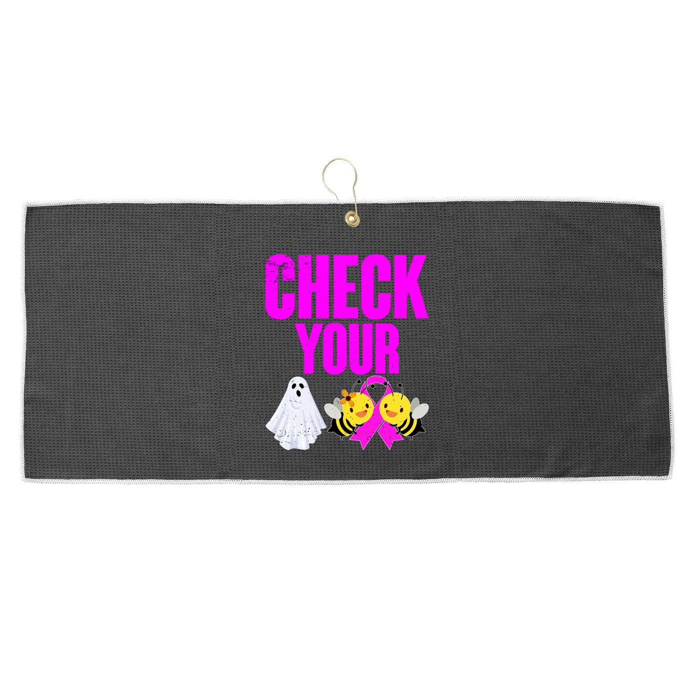 Check Your Boo Bees Breast Cancer Halloween Cute Large Microfiber Waffle Golf Towel