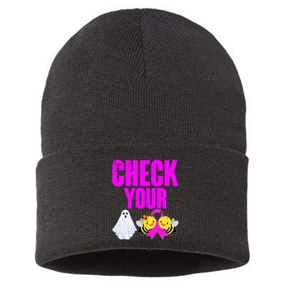 Check Your Boo Bees Breast Cancer Halloween Cute Sustainable Knit Beanie