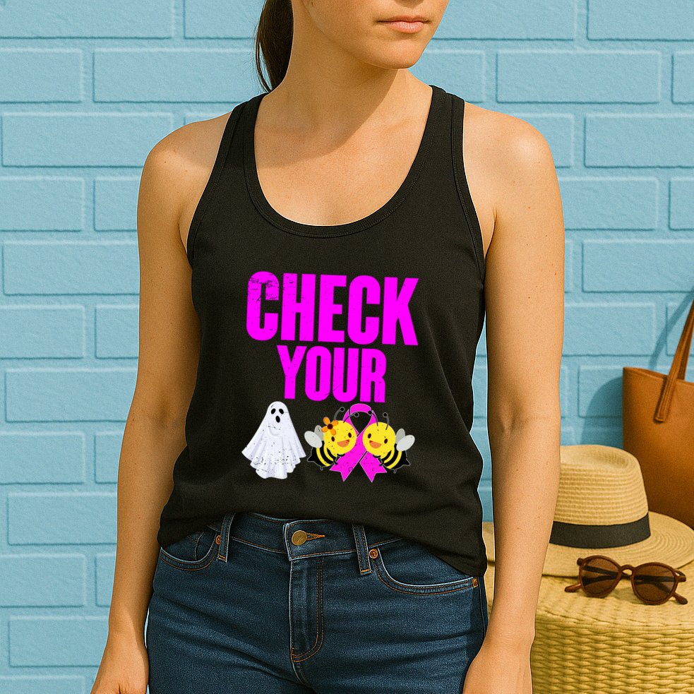 Check Your Boo Bees Breast Cancer Halloween Cute Womens Tank Top