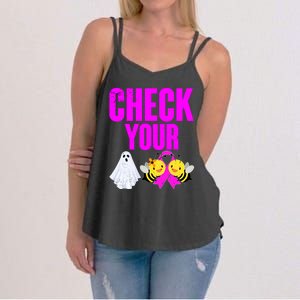 Check Your Boo Bees Breast Cancer Halloween Cute Women's Strappy Tank