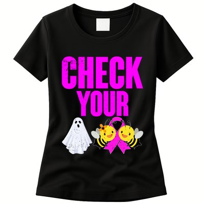 Check Your Boo Bees Breast Cancer Halloween Cute Womens T-Shirt