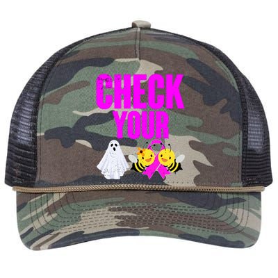 Check Your Boo Bees Breast Cancer Halloween Cute Retro Rope Trucker Hat Cap