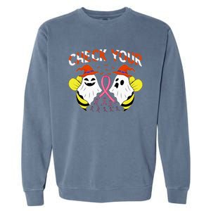 Check Your Boo Bees Breast Cancer Ghost Halloween Funny Gift Garment-Dyed Sweatshirt