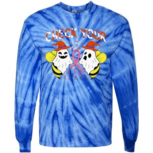 Check Your Boo Bees Breast Cancer Ghost Halloween Funny Gift Tie-Dye Long Sleeve Shirt