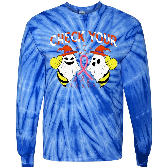 Check Your Boo Bees Breast Cancer Ghost Halloween Funny Gift Tie-Dye Long Sleeve Shirt