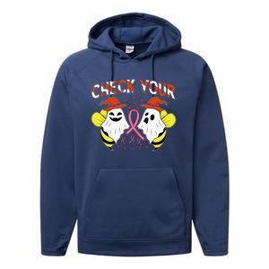 Check Your Boo Bees Breast Cancer Ghost Halloween Funny Gift Performance Fleece Hoodie