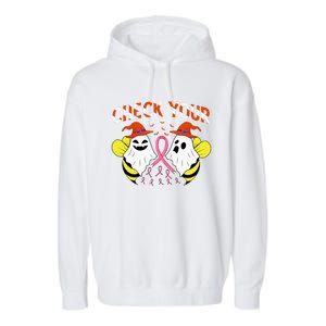 Check Your Boo Bees Breast Cancer Ghost Halloween Funny Gift Garment-Dyed Fleece Hoodie