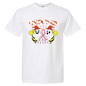 Check Your Boo Bees Breast Cancer Ghost Halloween Funny Gift Garment-Dyed Heavyweight T-Shirt