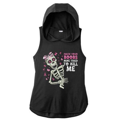 Check Your Boobs Mine Tried To Kill Mehalloween Ribbon Ladies PosiCharge Tri-Blend Wicking Draft Hoodie Tank