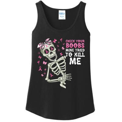 Check Your Boobs Mine Tried To Kill Mehalloween Ribbon Ladies Essential Tank