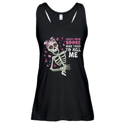 Check Your Boobs Mine Tried To Kill Mehalloween Ribbon Ladies Essential Flowy Tank