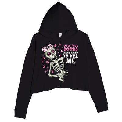 Check Your Boobs Mine Tried To Kill Mehalloween Ribbon Crop Fleece Hoodie