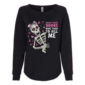 Check Your Boobs Mine Tried To Kill Mehalloween Ribbon Womens California Wash Sweatshirt