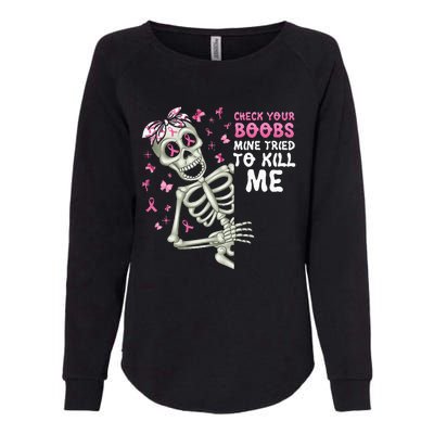 Check Your Boobs Mine Tried To Kill Mehalloween Ribbon Womens California Wash Sweatshirt