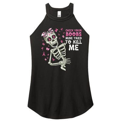 Check Your Boobs Mine Tried To Kill Mehalloween Ribbon Women's Perfect Tri Rocker Tank