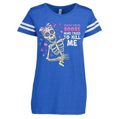 Check Your Boobs Mine Tried To Kill Mehalloween Ribbon Enza Ladies Jersey Football T-Shirt