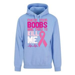 Check Your Boobs Mine Tried To Kill Me Breast Cancer Unisex Surf Hoodie