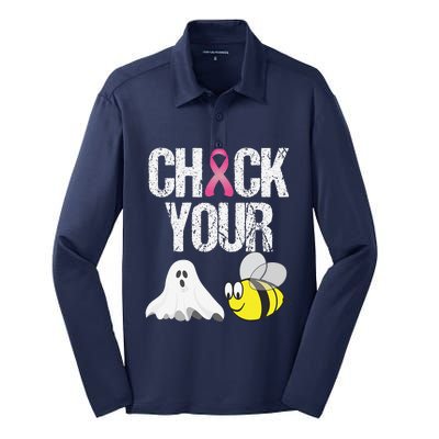 Check Your Boo Bees Funny Breast Cancer Halloween Gift Silk Touch Performance Long Sleeve Polo