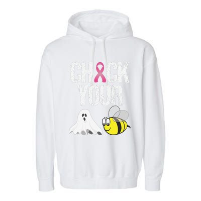 Check Your Boo Bees Funny Breast Cancer Halloween Gift Garment-Dyed Fleece Hoodie