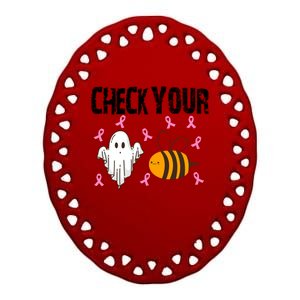 Check Your Boo Bees Funny Breast Cancer Halloween Funny Gift Ceramic Oval Ornament