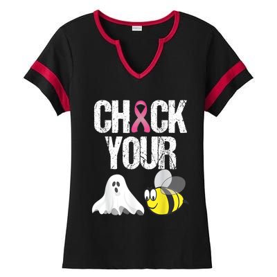 Check Your Boo Bees Shirt Funny Breast Cancer Halloween Gift Ladies Halftime Notch Neck Tee