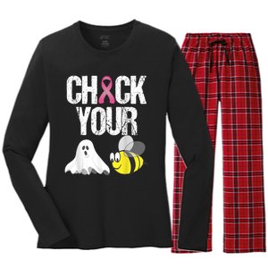 Check Your Boo Bees Shirt Funny Breast Cancer Halloween Gift Women's Long Sleeve Flannel Pajama Set 