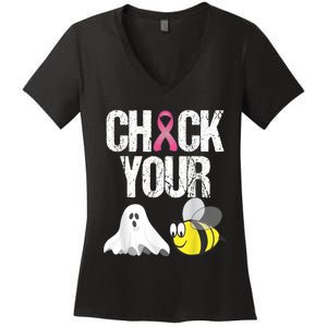 Check Your Boo Bees Shirt Funny Breast Cancer Halloween Gift Women's V-Neck T-Shirt