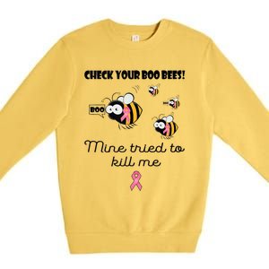 Check Your Boo Bees Mine Tried To Breast Cancer Awareness Premium Crewneck Sweatshirt