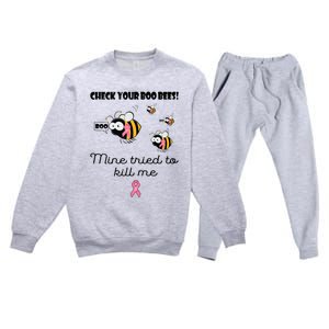 Check Your Boo Bees Mine Tried To Breast Cancer Awareness Premium Crewneck Sweatsuit Set