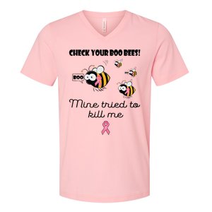 Check Your Boo Bees Mine Tried To Breast Cancer Awareness V-Neck T-Shirt